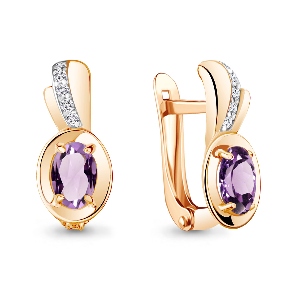 

Серьги из серебра с аметистом\фианитом Aquamarine Aquamarine 4737404А_925_з, 4737404А_925_з