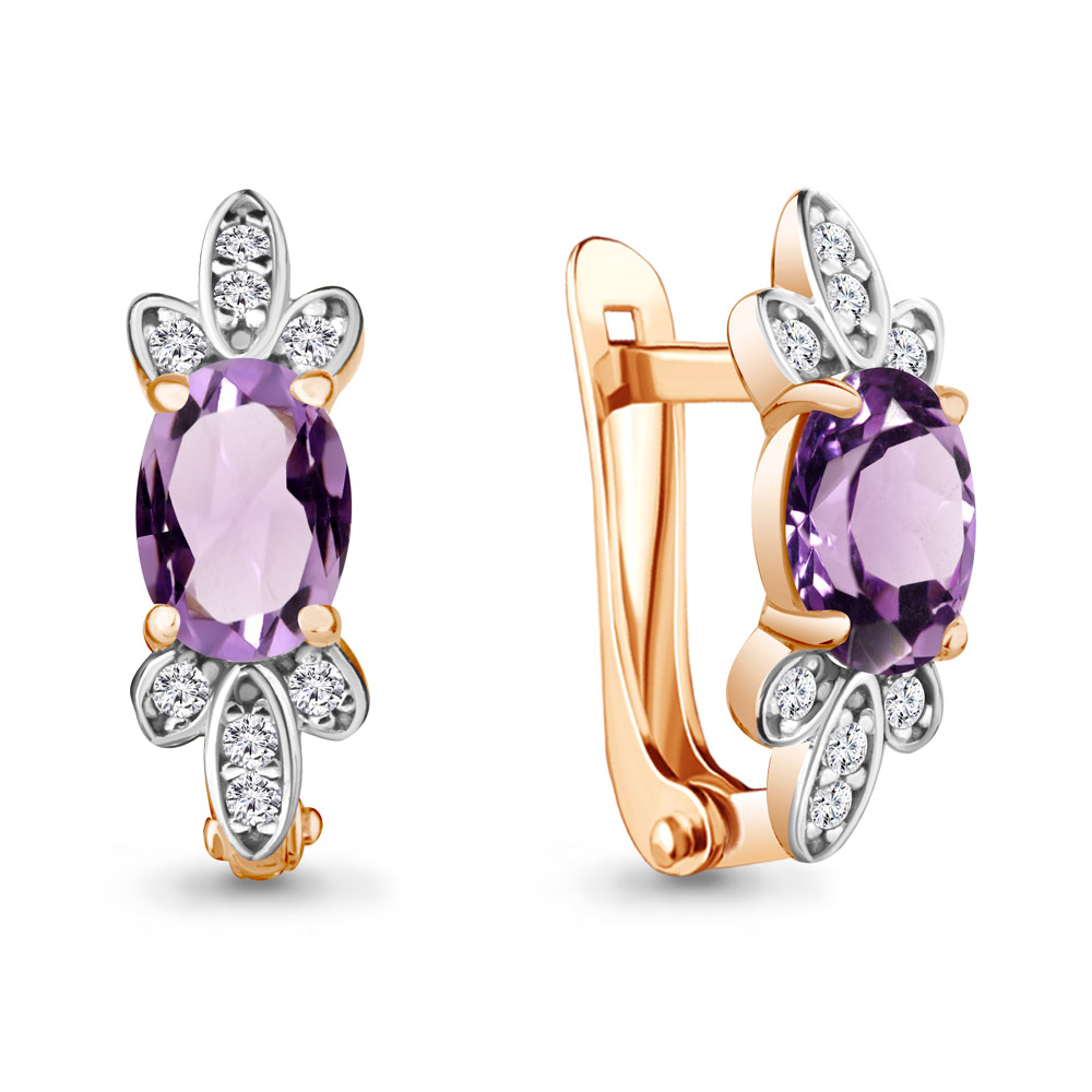 

Серьги из серебра с аметистом\фианитом Aquamarine Aquamarine 4737204А_925_з, 4737204А_925_з