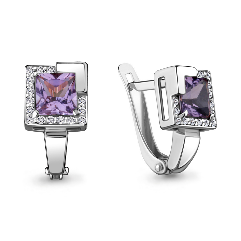 

Серьги из серебра с аметистом\фианитом Aquamarine Aquamarine 4736904А_925_р, 4736904А_925_р