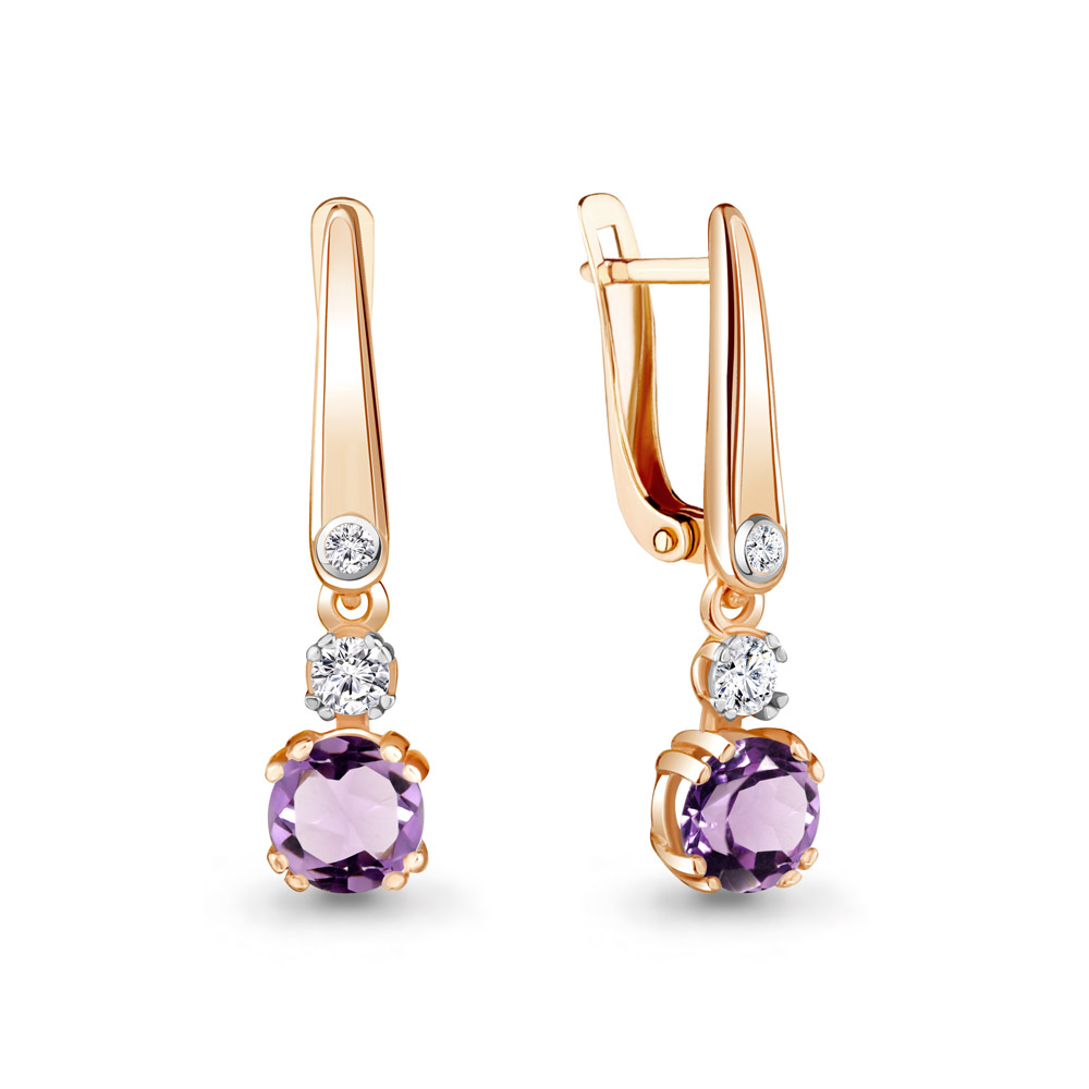 

Серьги из серебра с аметистом\фианитом Aquamarine Aquamarine 4731904А_925_з, 4731904А_925_з
