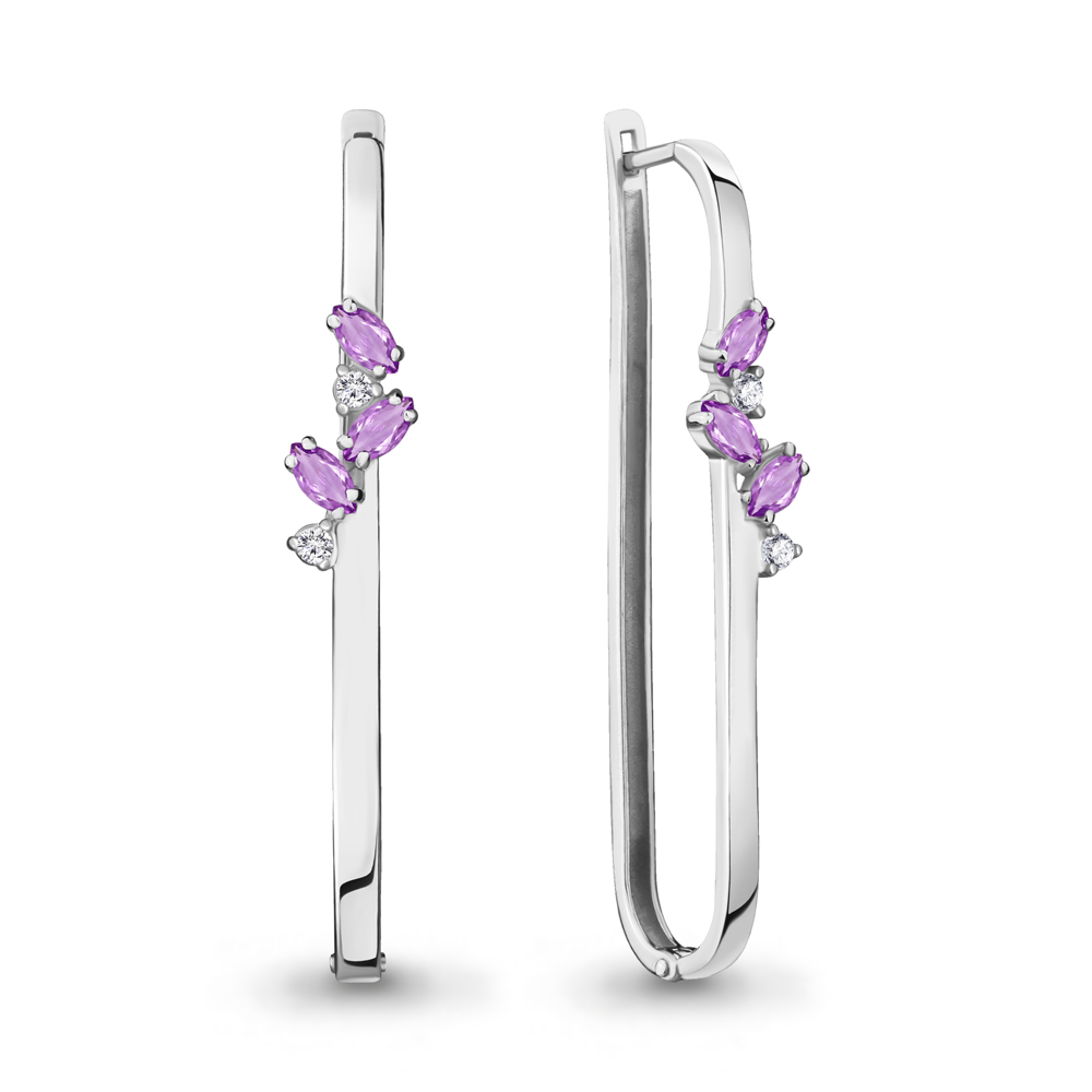 

Серьги из серебра с аметистом\фианитом Aquamarine Aquamarine 4727604А_925_р, 4727604А_925_р