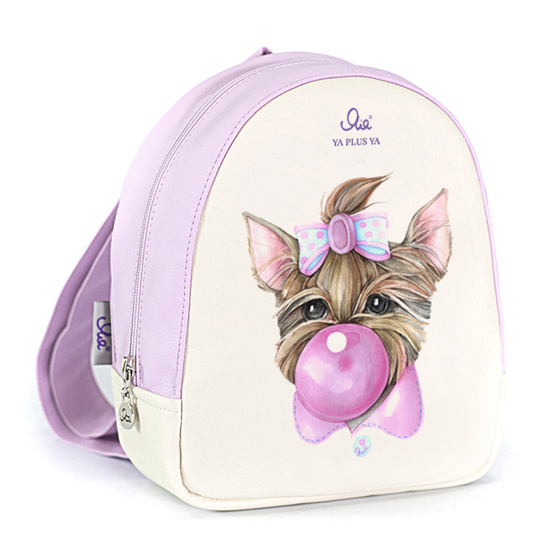 Рюкзак детский YA PLUS YA, собачка с бантиком, розовый, бежевый