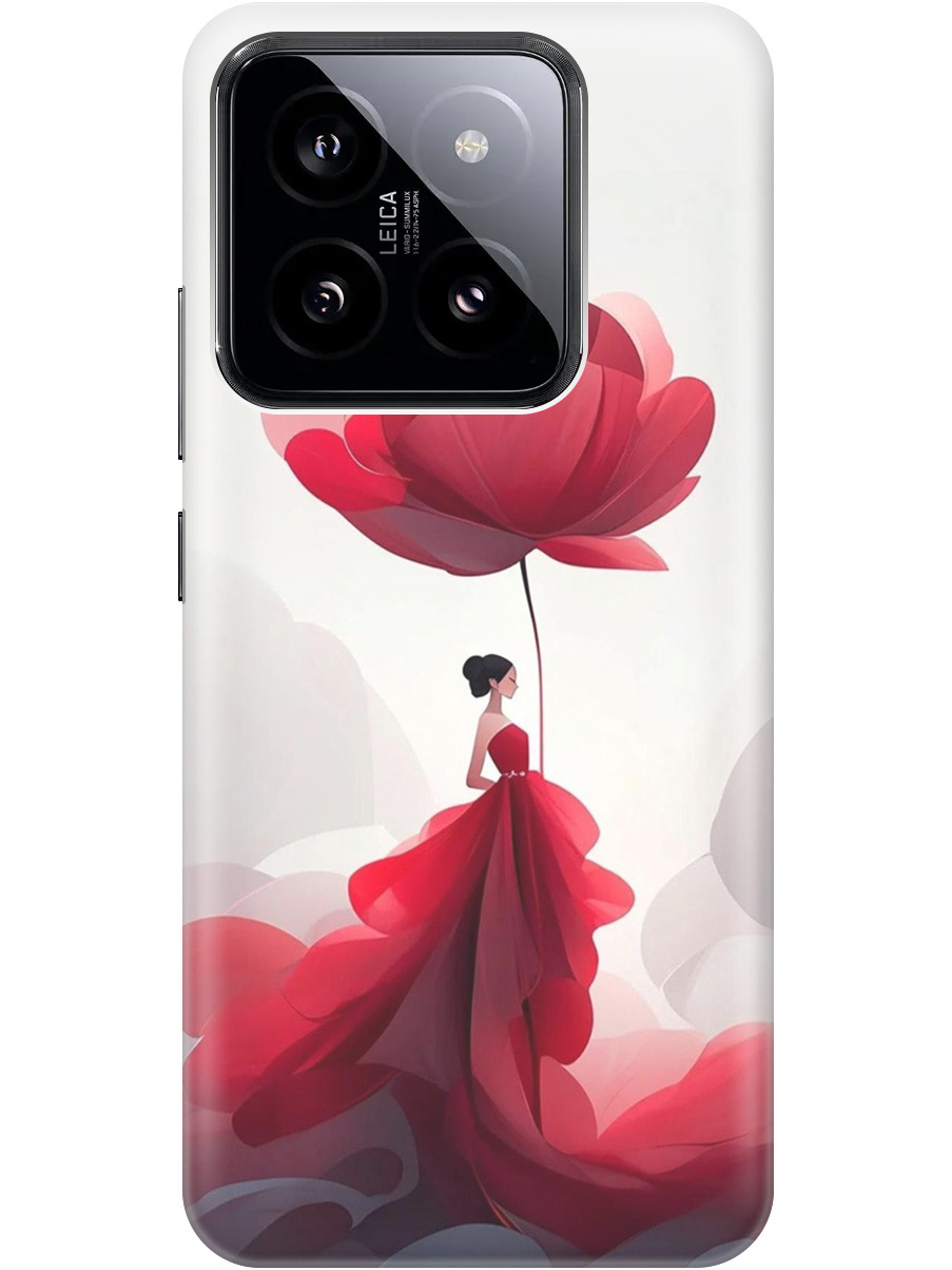 

Силиконовый чехол на Xiaomi 14 с рисунком "Цветочная девушка в красном", Белый;красный, 20012083
