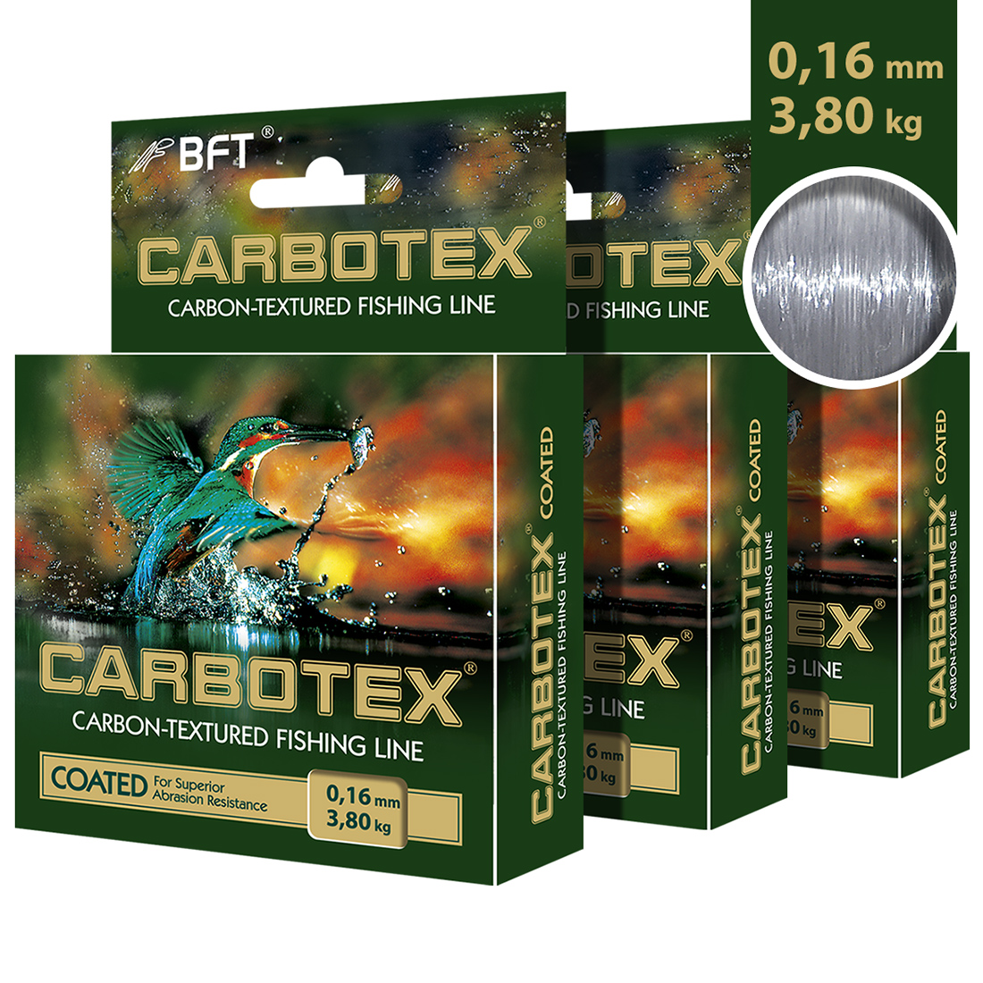 Леска монофильная Aqua Carbotex Coated 0,16 мм, 150 м, 3,8 кг, прозрачный, 3 шт.