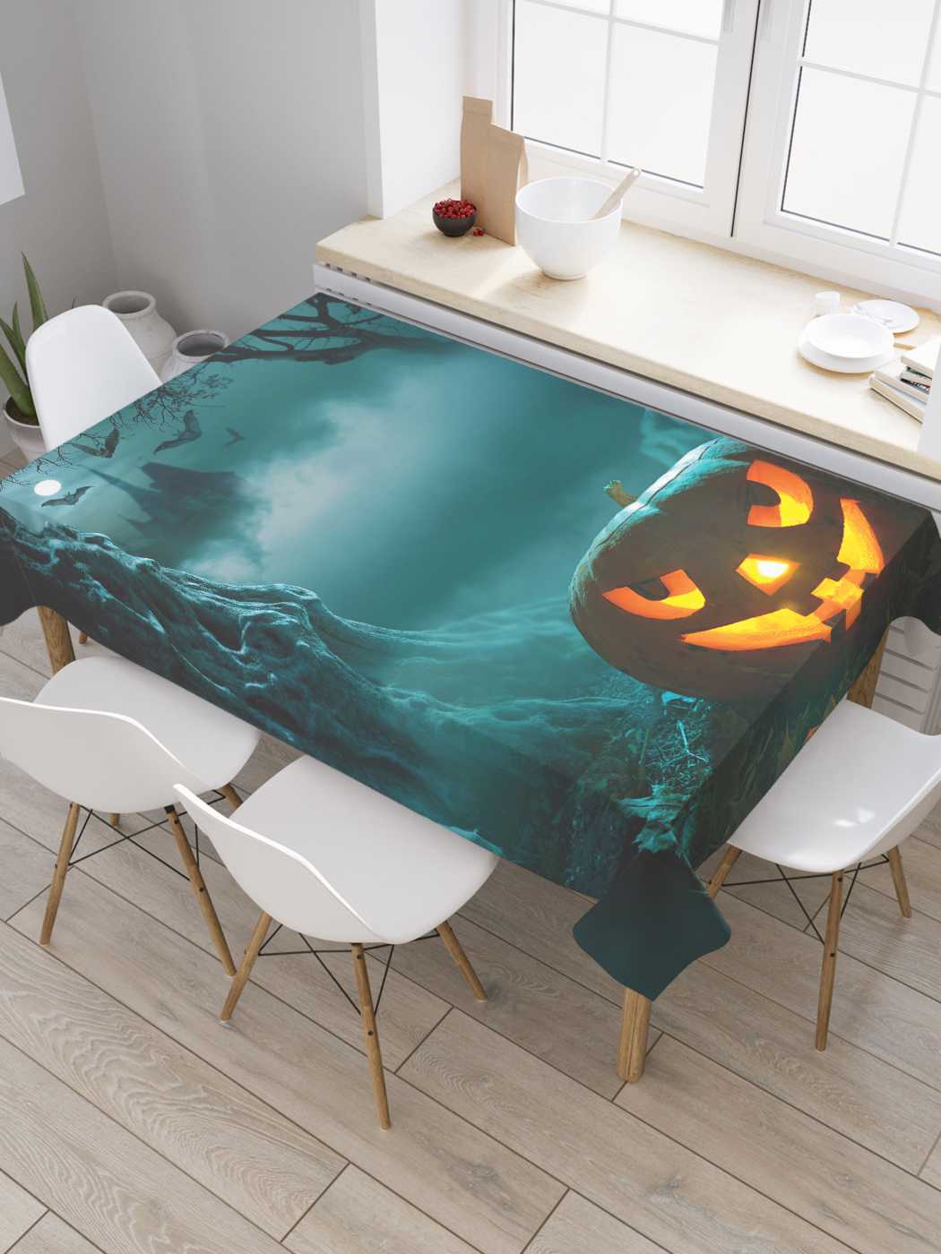 

Скатерть прямоугольная JoyArty "Джек-фонарь" из оксфорда, 180x145 см, Голубой, Джек-фонарь