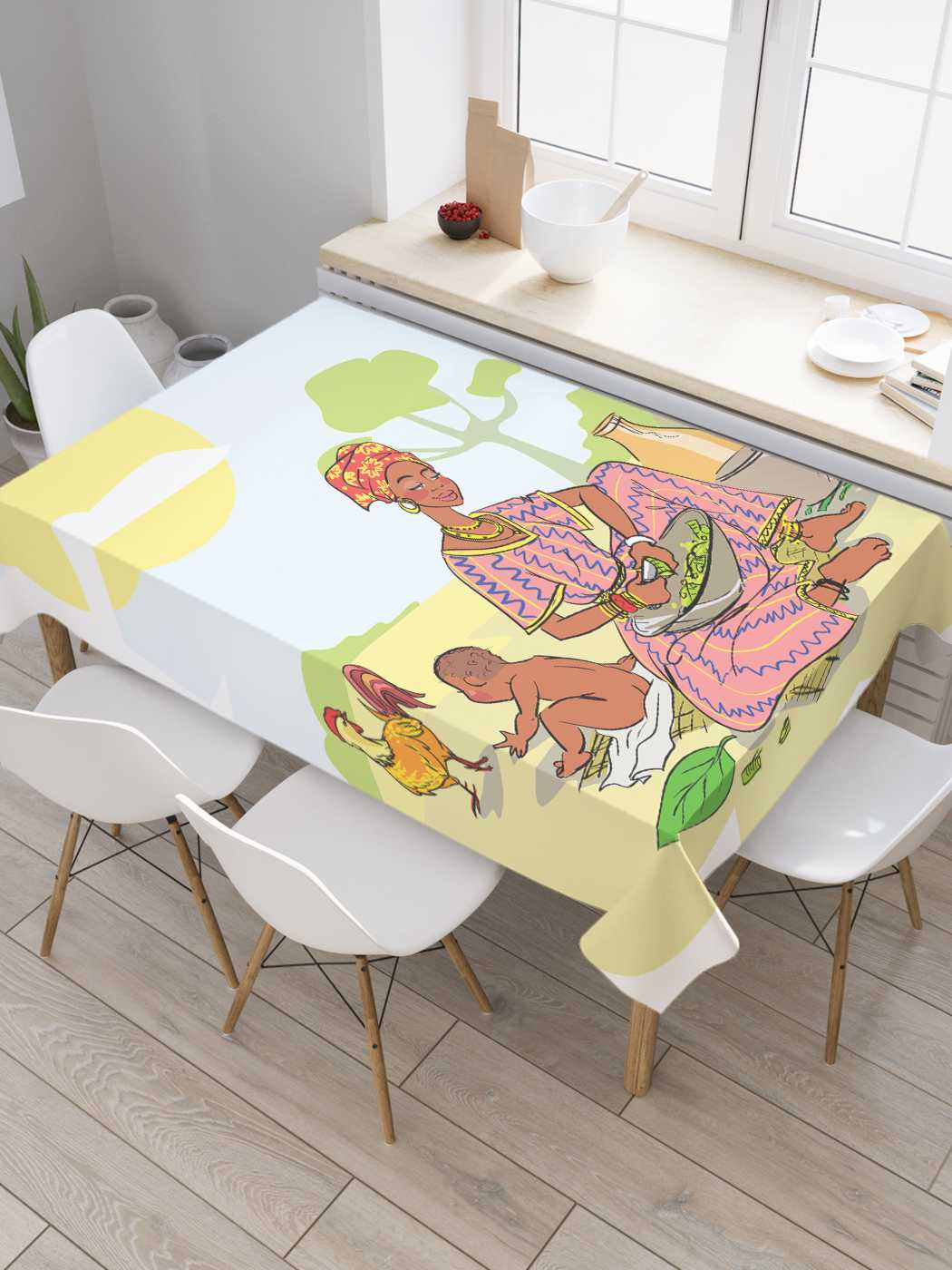 

Скатерть прямоугольная JoyArty "Африканский быт" из оксфорда, 180x145 см, Африканский быт