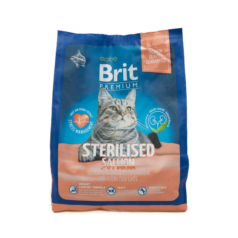 Корм сухой Brit Premium для взрослых стерилизованных кошек, с лососем и курицей, 8 кг