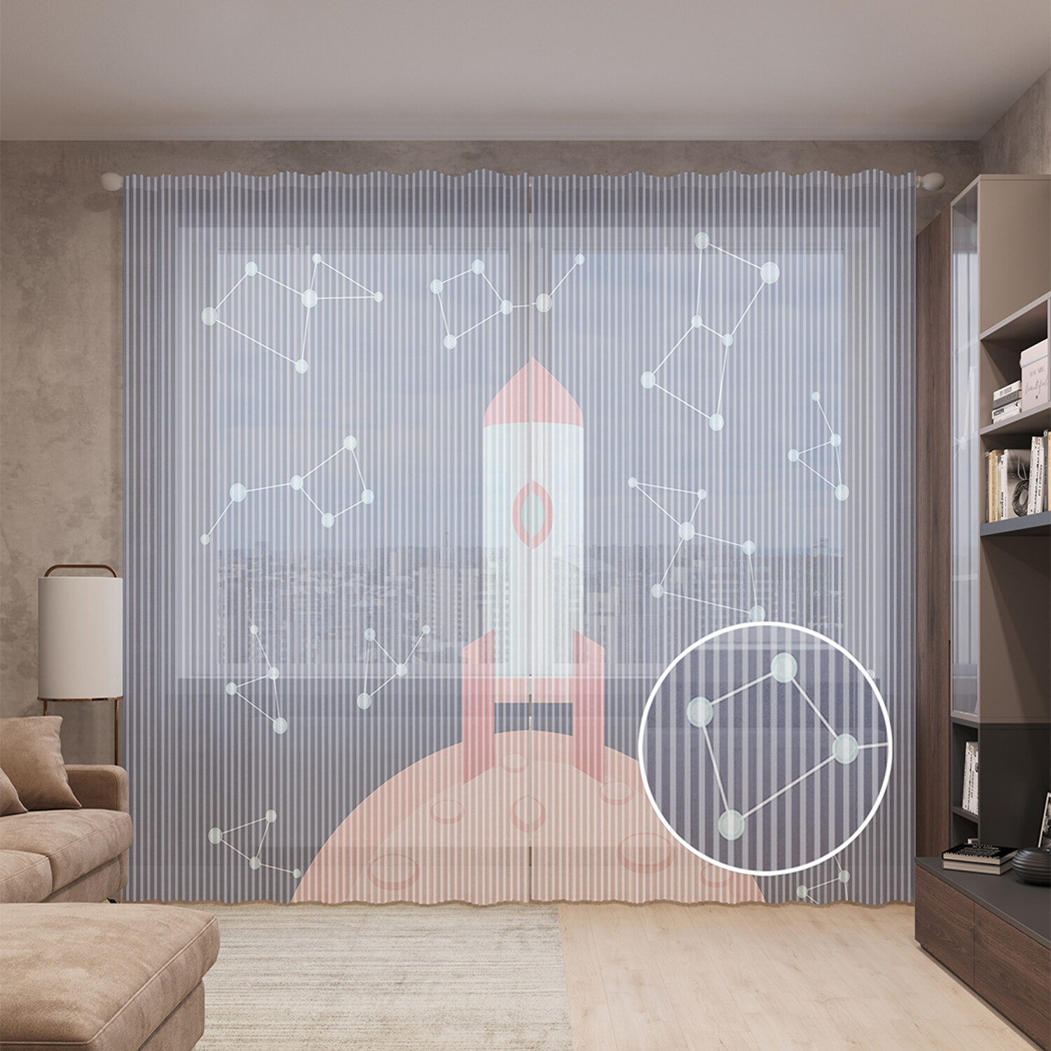 

Тюль вуаль на шторной ленте с принтом JoyArty "Ракета среди созвездий", 310х265 см, Ракета среди созвездий