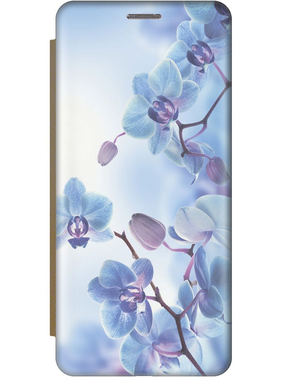 

Чехол-книжка на Honor 9 Lite c принтом "Голубые орхидеи" золотистый, Голубой;серый, 8173