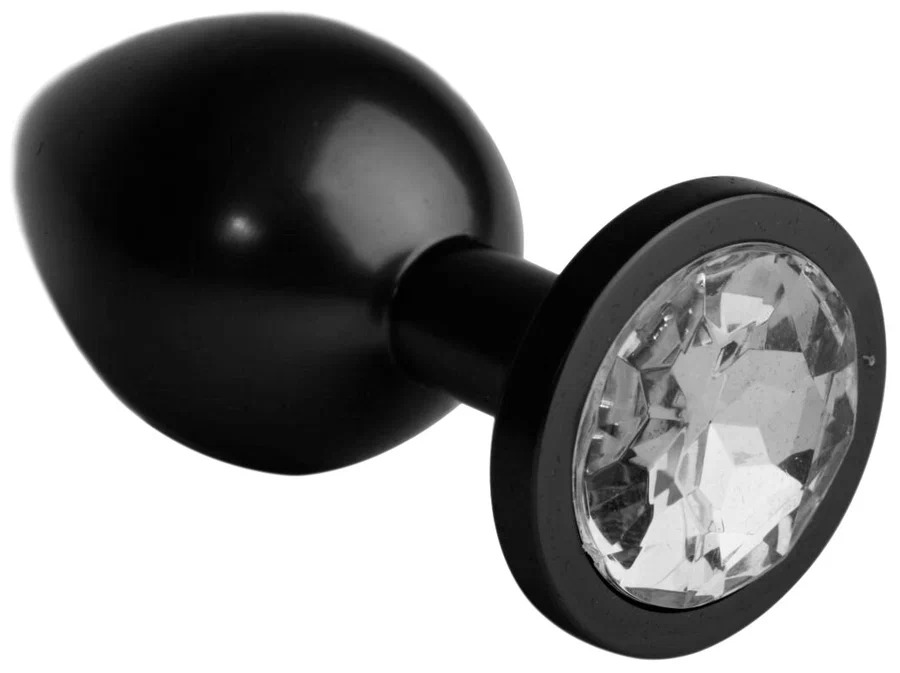 Чёрная анальная пробка с прозрачным стразом 8,2 см