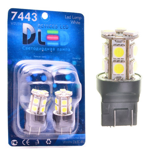 Светодиодная автомобильная лампа W21W-T20-7443-W3х16q-13 SMD 5050 (Комплект 2 лампы.)