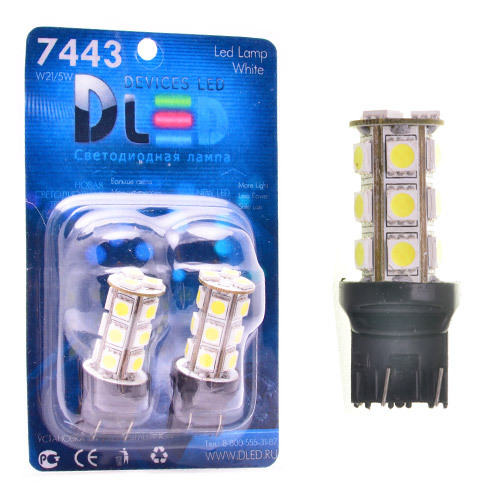 Светодиодная автомобильная лампа W21W-T20-7443-W3х16q-18 SMD 5050 (Комплект 2 лампы.)