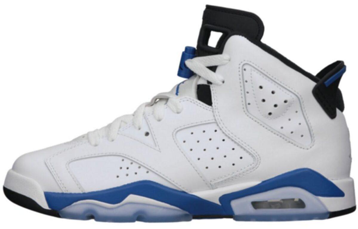 

Кроссовки унисекс Jordan Air Jordan 6 Retro Sport Blue GS 2014 белые 36 EU, Белый, Air Jordan 6 Retro Sport Blue GS 2014