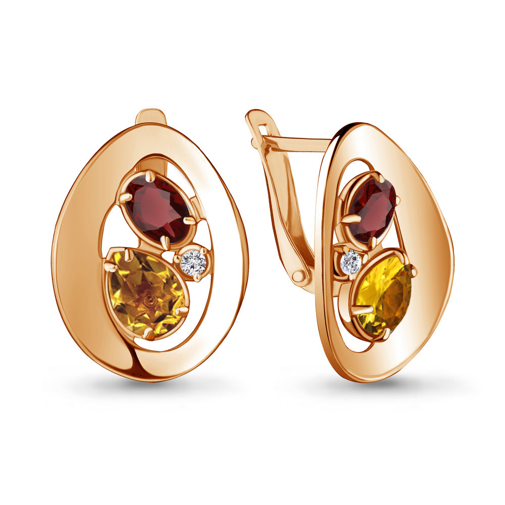 

Серьги из серебра с цитрином\гранатом\фианитом Aquamarine Aquamarine 4721737А_925_з, 4721737А_925_з