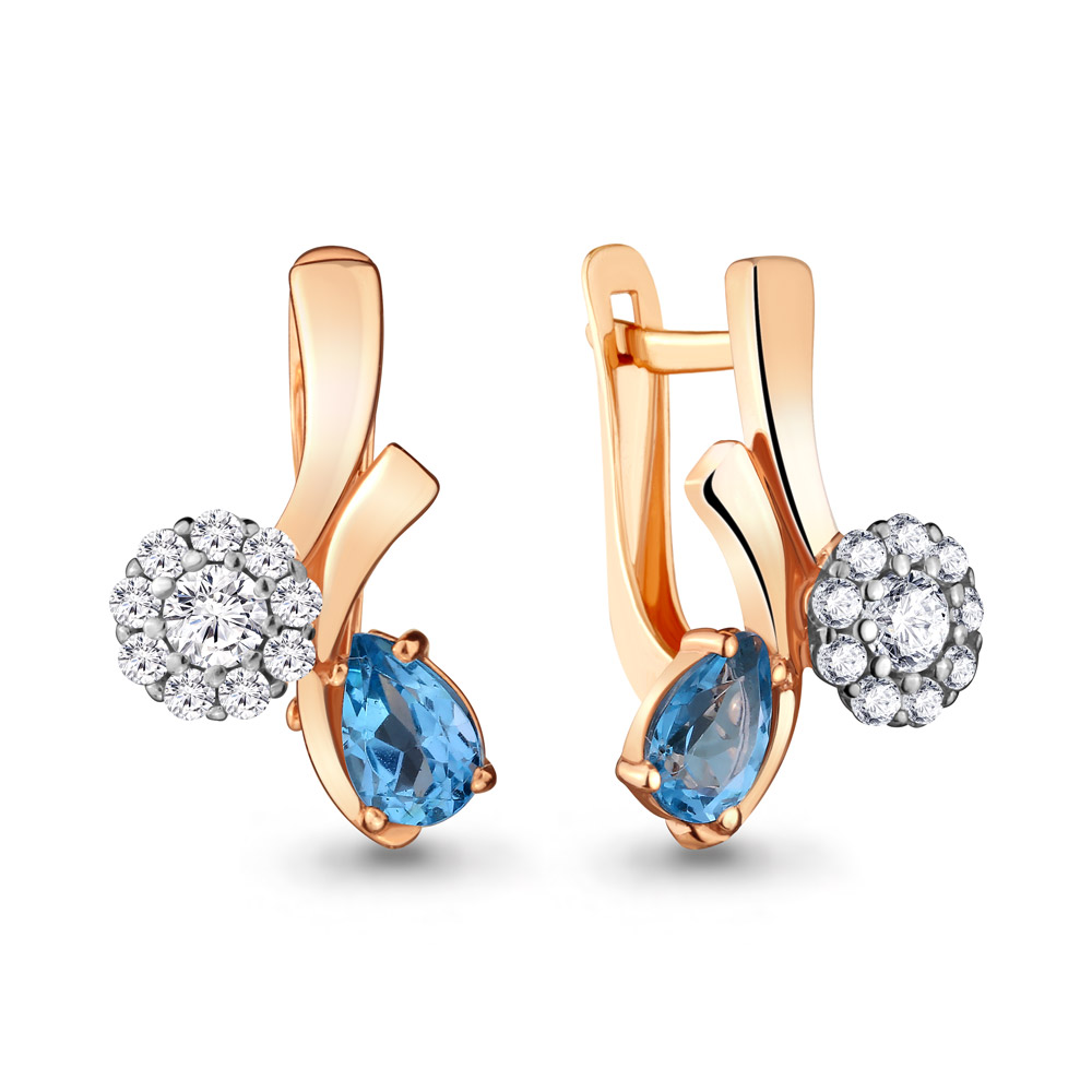 

Серьги из серебра с топазом\фианитом Aquamarine Aquamarine 4721405А_925_з, 4721405А_925_з