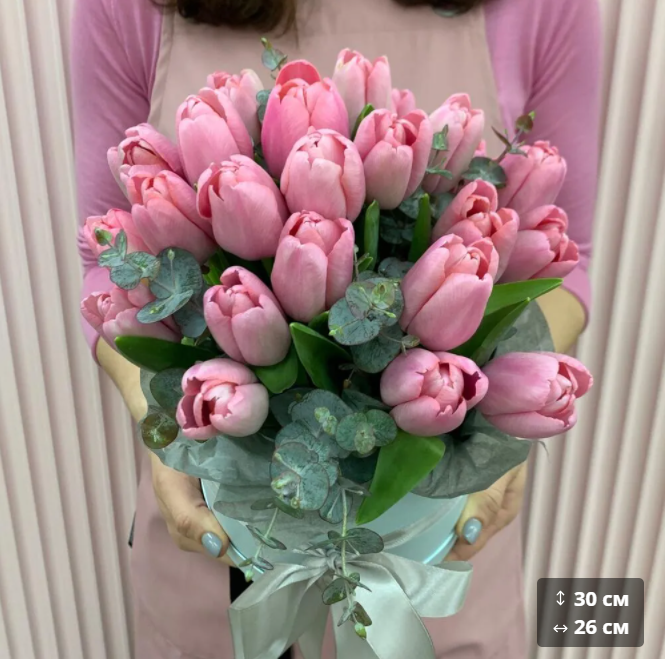 

Коробка шляпная с Тюльпанами и Эвкалиптом cvety-kupit 1013973