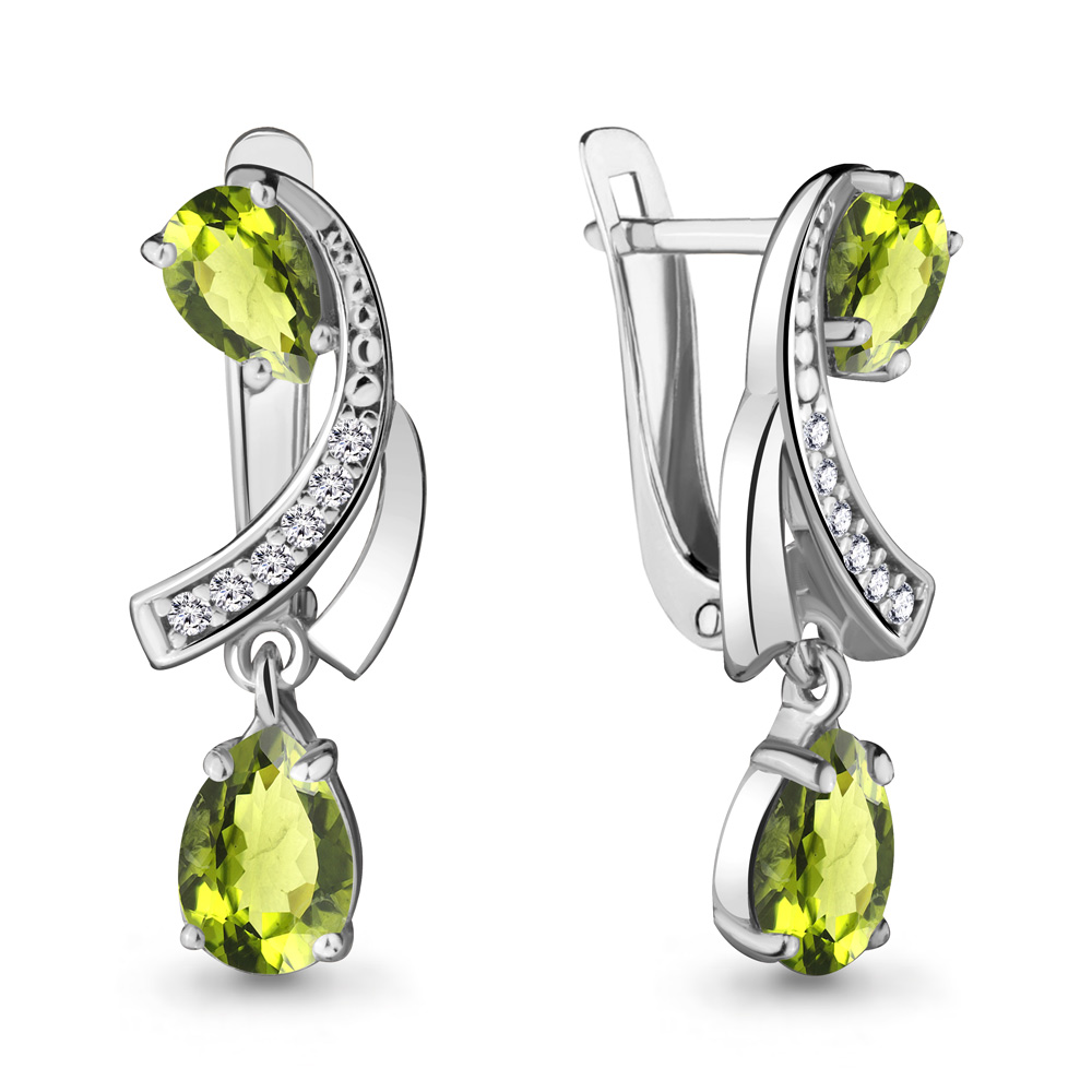 

Серьги из серебра с хризолитом\фианитом Aquamarine Aquamarine 4721107А_925_р, 4721107А_925_р