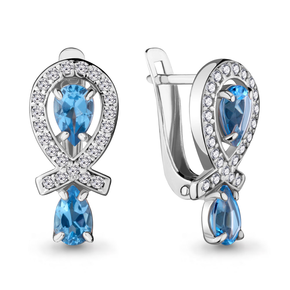 

Серьги из серебра с топазом\фианитом Aquamarine Aquamarine 4721005А_925_р, 4721005А_925_р