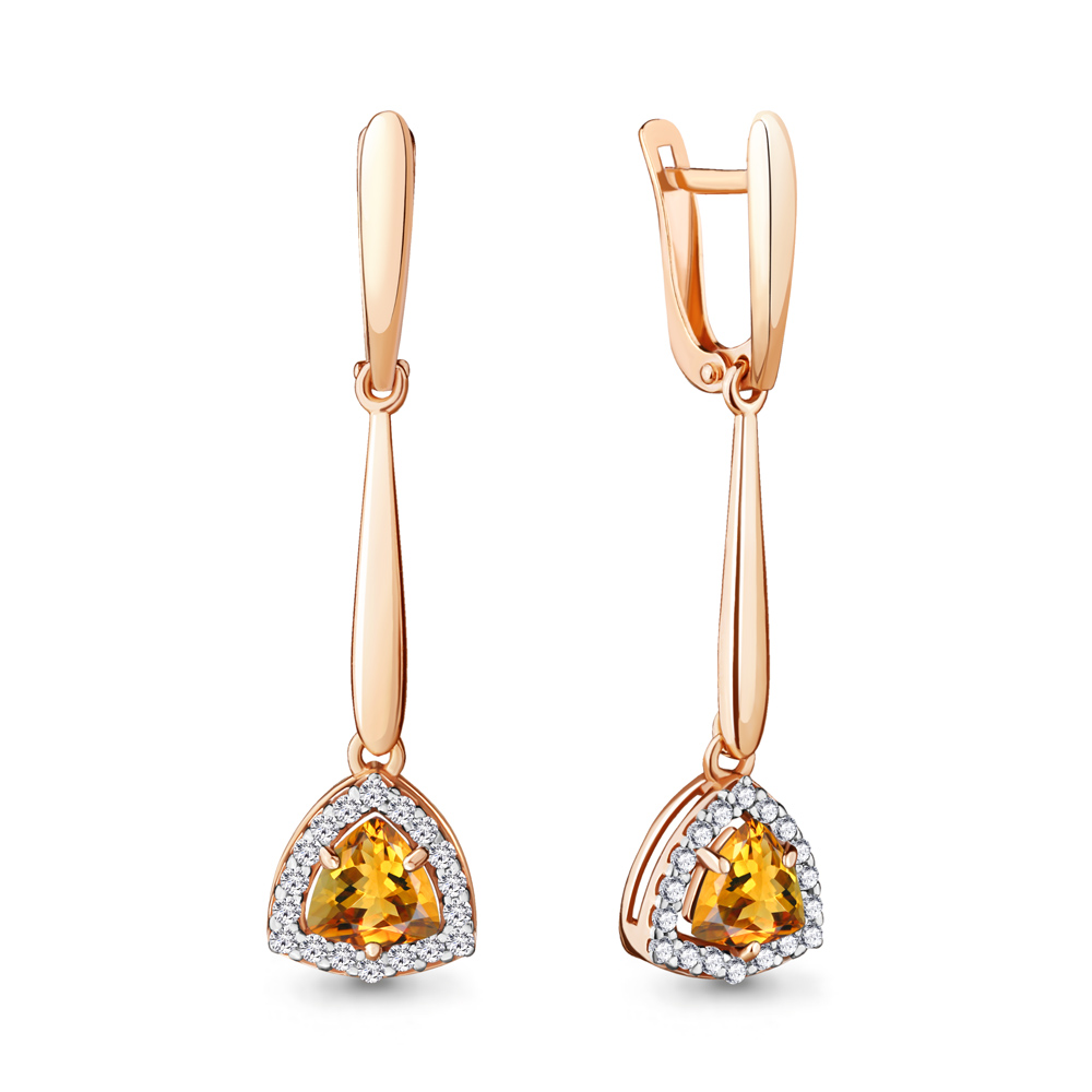 

Серьги из серебра с цитрином\фианитом Aquamarine Aquamarine 4719606А_925_з, 4719606А_925_з