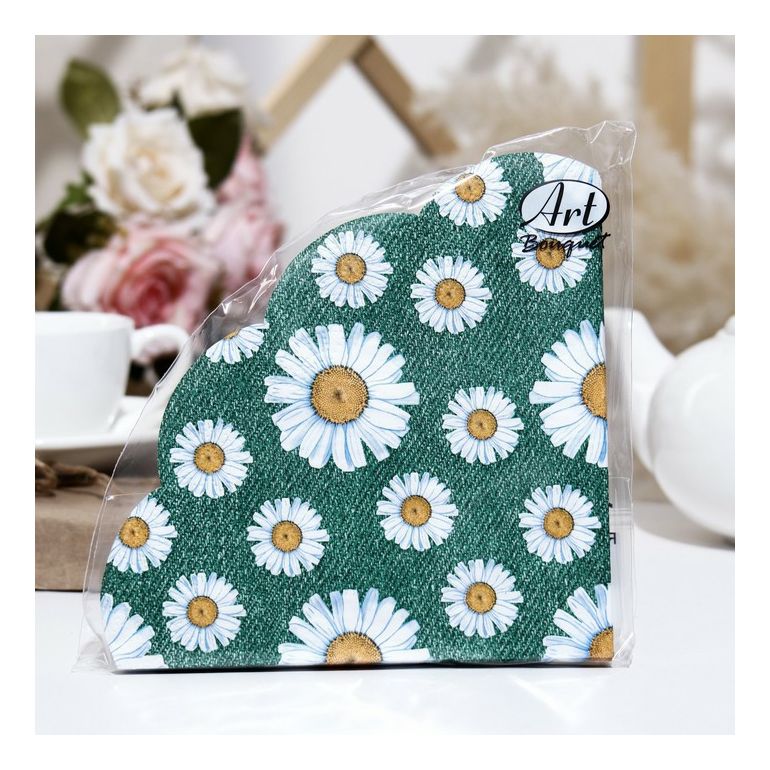 

Салфетки бумажные Art Bouquet Rondo Daisy на зеленом 3 слоя 32 х 32 см 12 шт, Разноцветный