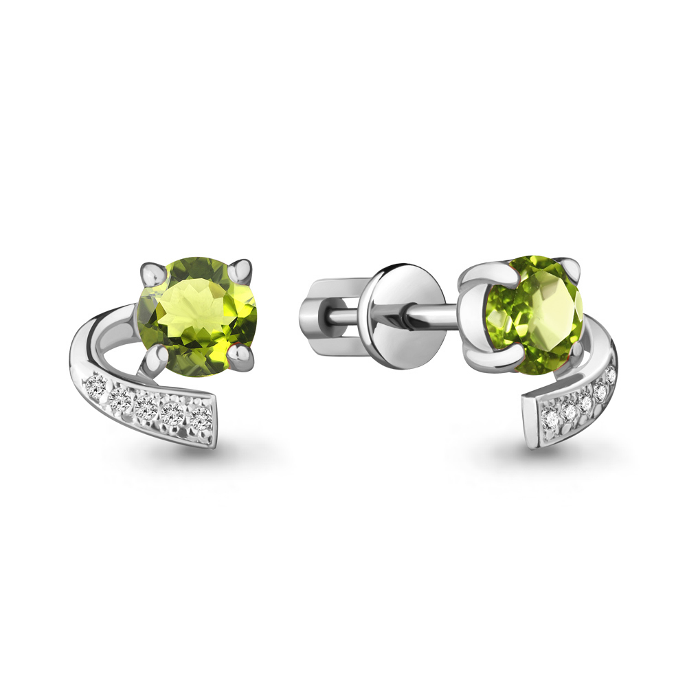 

Серьги из серебра с хризолитом\фианитом Aquamarine Aquamarine 4717907А_925_р, 4717907А_925_р