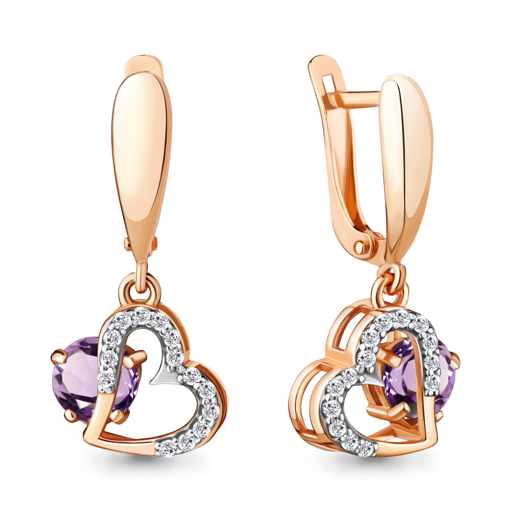 

Серьги из серебра с аметистом\фианитом Aquamarine Aquamarine 4717604А_925_з, 4717604А_925_з