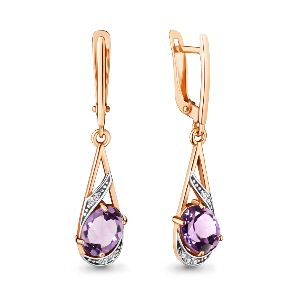 

Серьги из серебра с аметистом\фианитом Aquamarine Aquamarine 4717404А_925_з, 4717404А_925_з