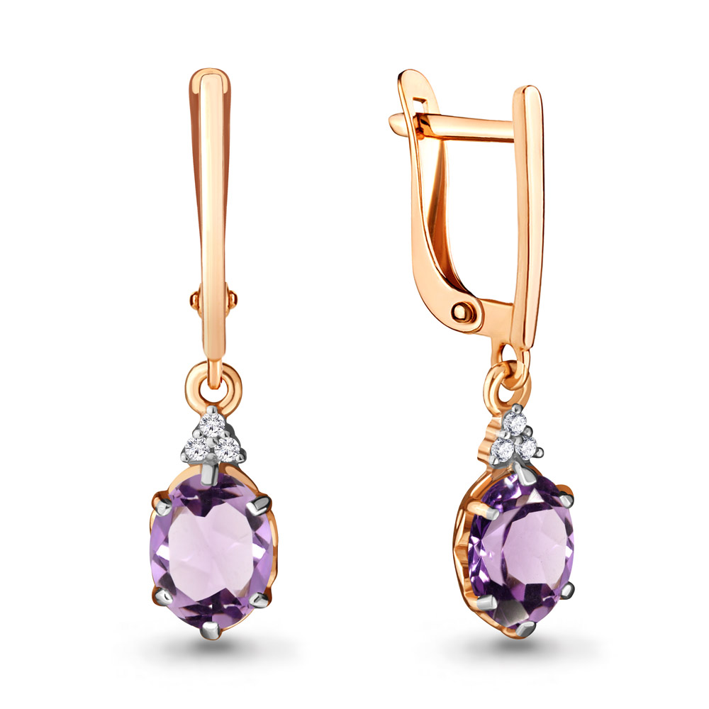 

Серьги из серебра с аметистом\фианитом Aquamarine Aquamarine 4717204А_925_з, 4717204А_925_з