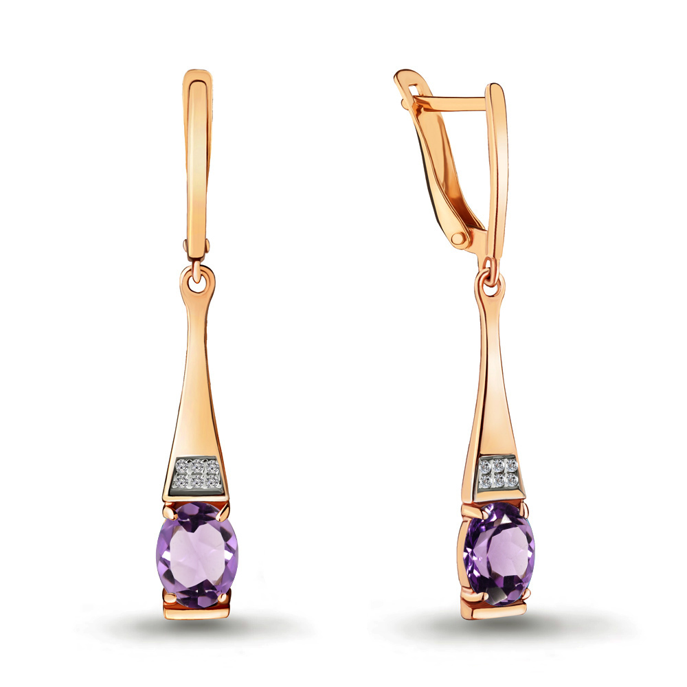 

Серьги из серебра с аметистом\фианитом Aquamarine Aquamarine 4717104А_925_з, 4717104А_925_з