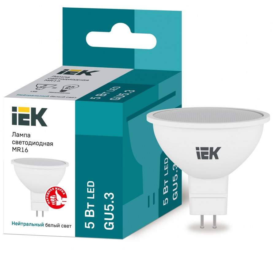 фото Лампа светодиодная iek, gu5.3, 5w, 4000k, арт. 562428 - (10 шт.)