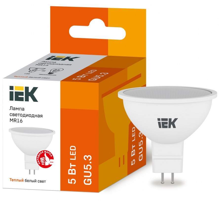 Лампа светодиодная IEK, GU5.3, 5W, 3000K, арт. 562427 - (10 шт.)