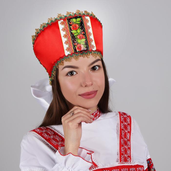 

Кокошник женский Страна Карнавалия С прямой вставкой красный, р. 24, С прямой вставкой