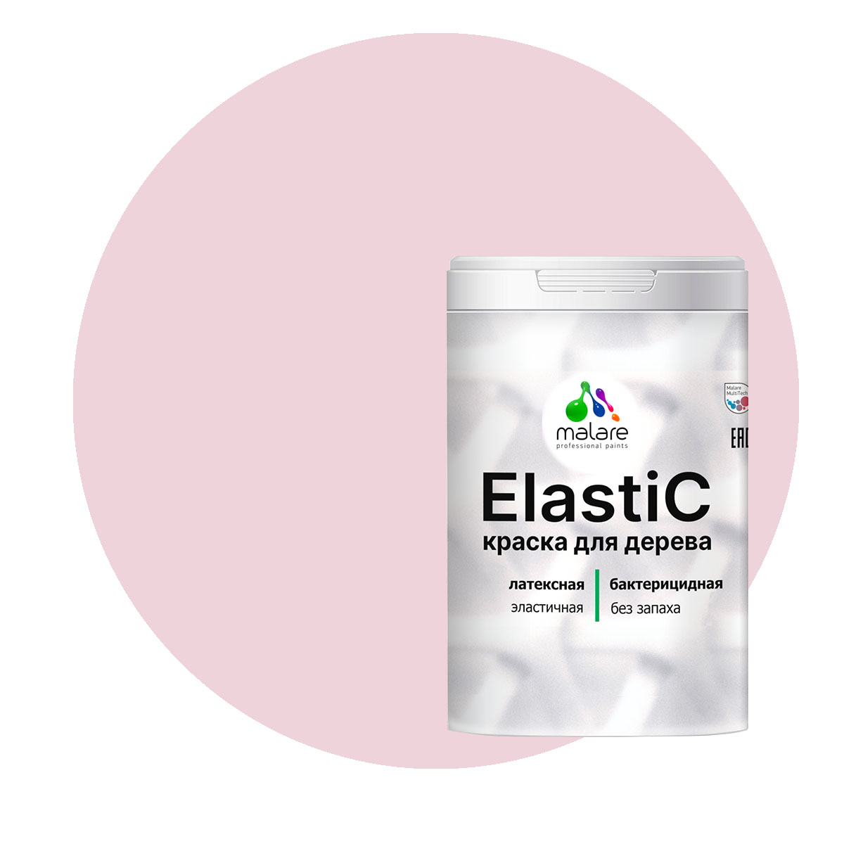 Краска Malare Elastic для деревянных поверхностей, бледно-розовый, 1 кг. краска malare для окон и дверей деревянных поверхностей бледно розовый 10 кг