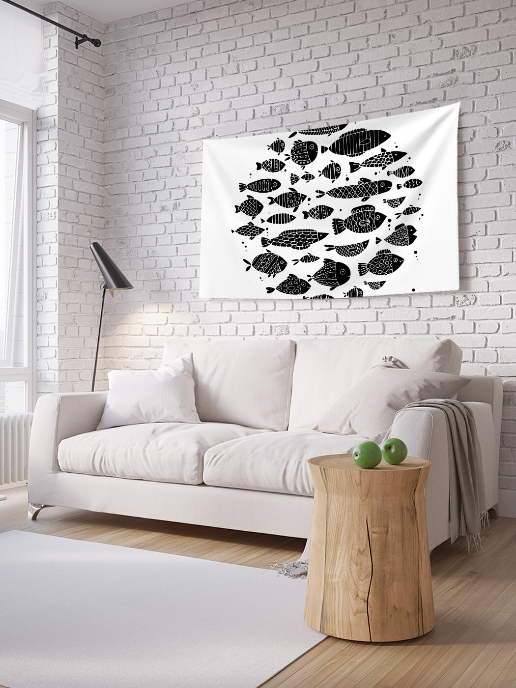 

Горизонтальное фотопанно JoyArty Орнамент в графических рыбках, 100х150 см