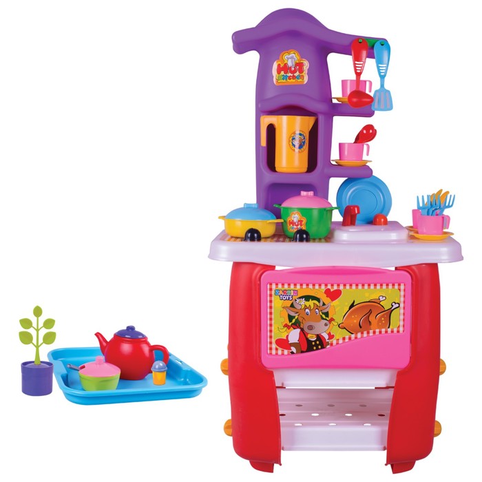 фото Кухня игровая hut kitchen, с набором, 45 предметов, цвет красно-фиолетовый zarrin toys