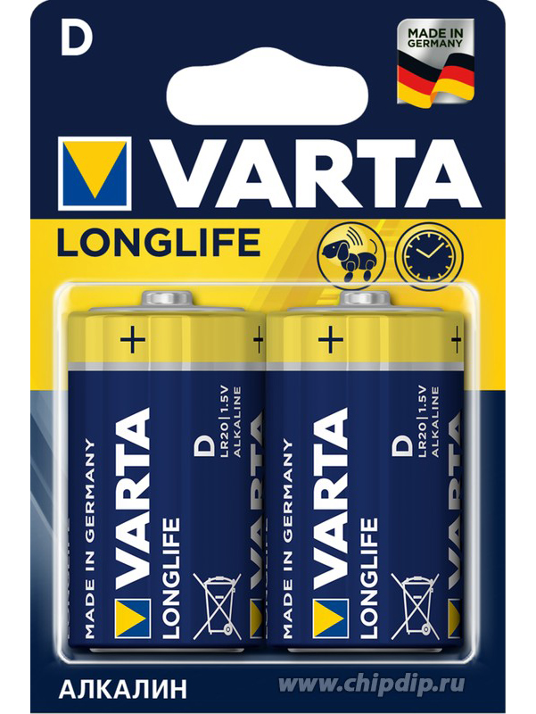 Батарейка Varta Longlife D (Блистер 2шт) Varta арт. 04120113412