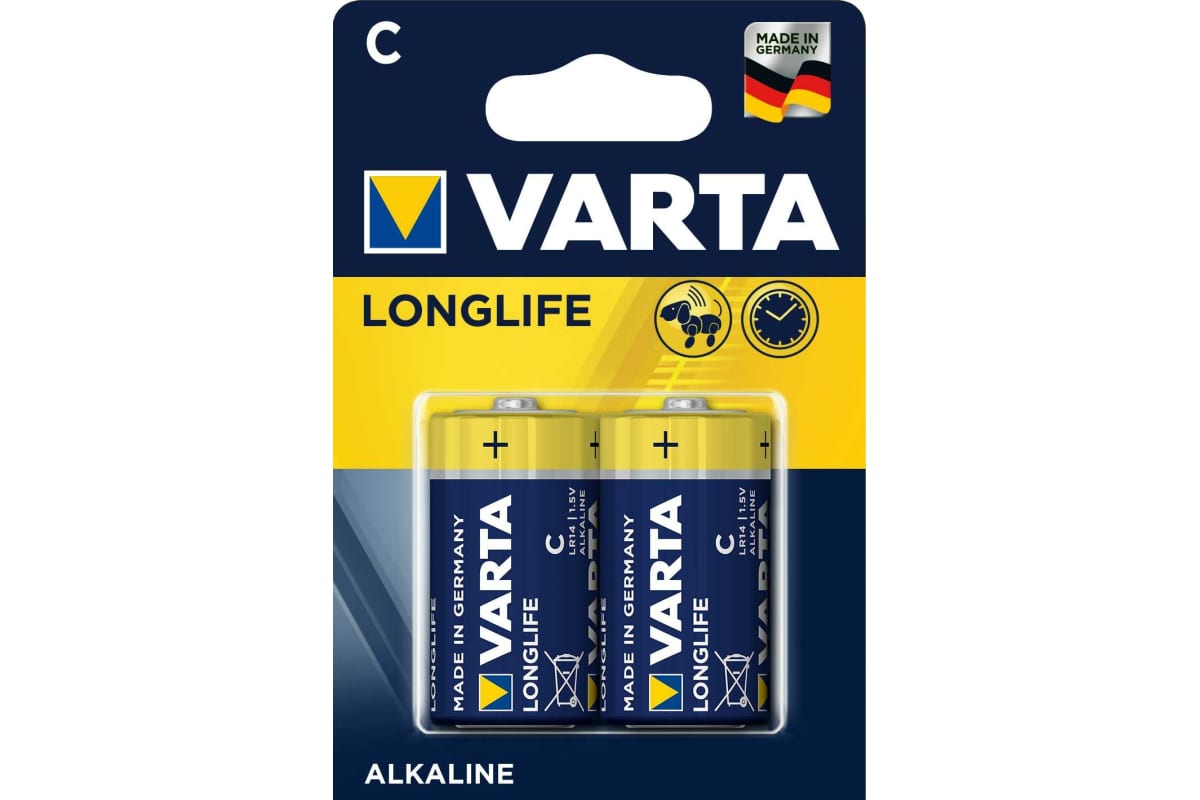 Батарейка Varta Longlife C (Блистер 2шт) Varta арт. 04114113412 аккумулятор varta ni mh aaa hr03 4bl 1 2в 800 мач блистер 4 шт