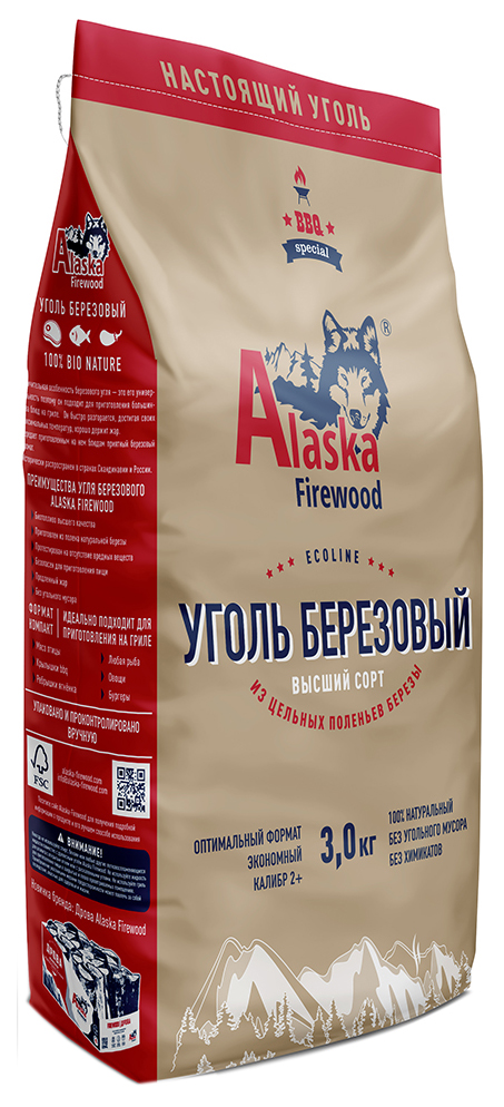 фото Уголь alaska firewood березовый 3 кг