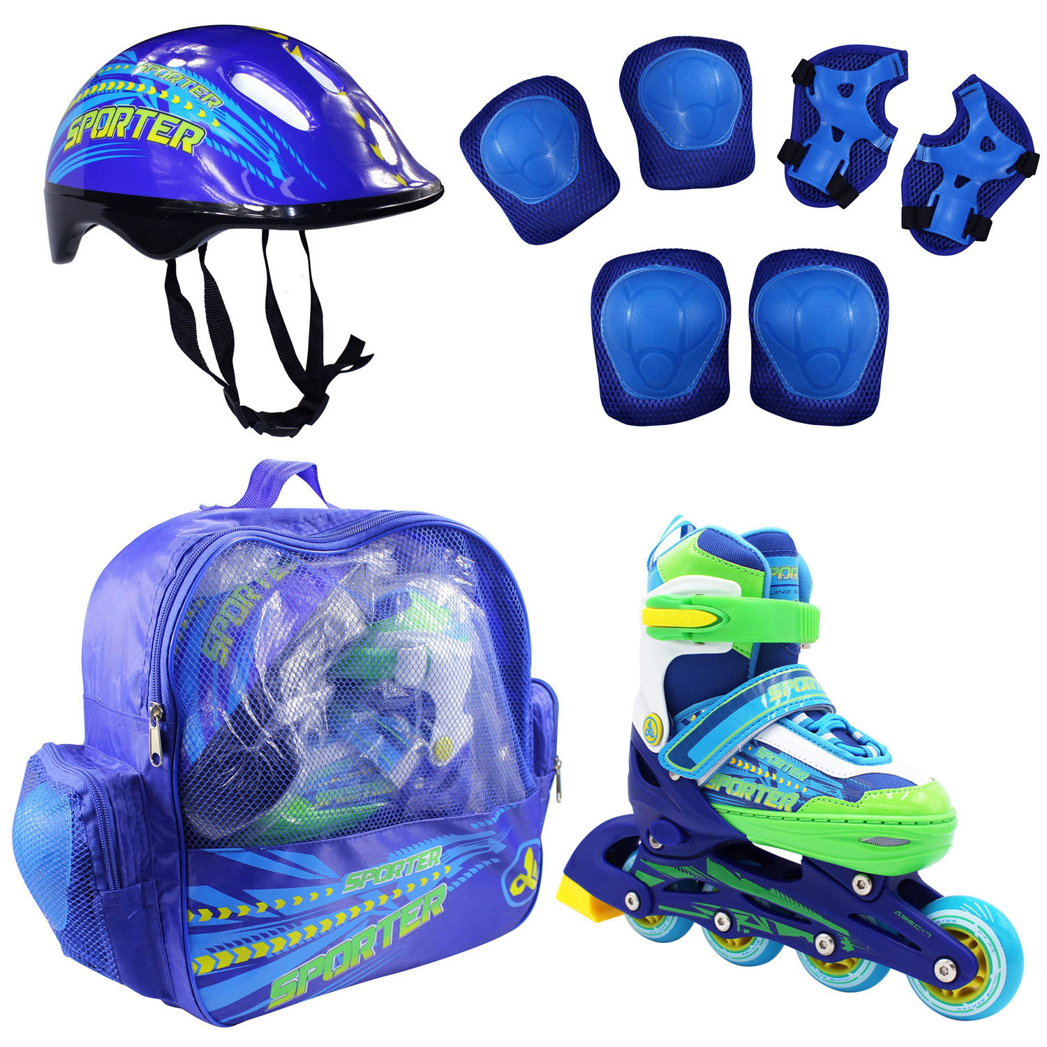 фото Роликовые коньки раздвижные alpha caprice шлем, набор защиты, в сумке ac-sporter/blue-s