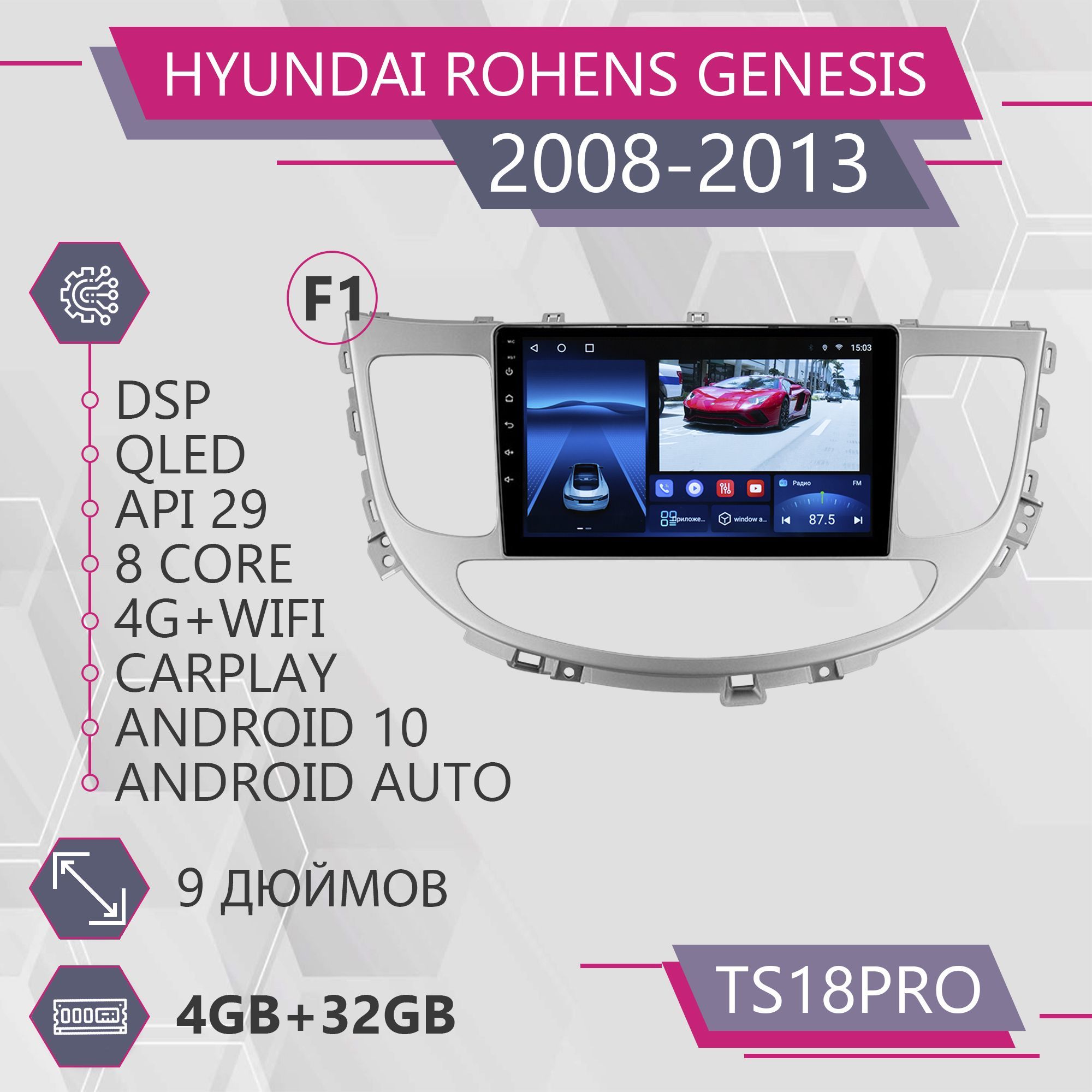 Магнитола Точка Звука TS18Pro для Hyundai Rohens Genesis Хендай Рохенс Генезис 4+32GB