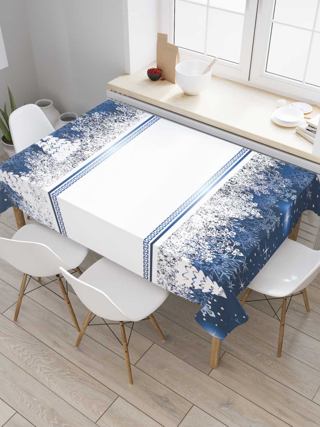 

Скатерть прямоугольная JoyArty "Снежные ели" из оксфорда, 180x145 см, Синий, Снежные ели