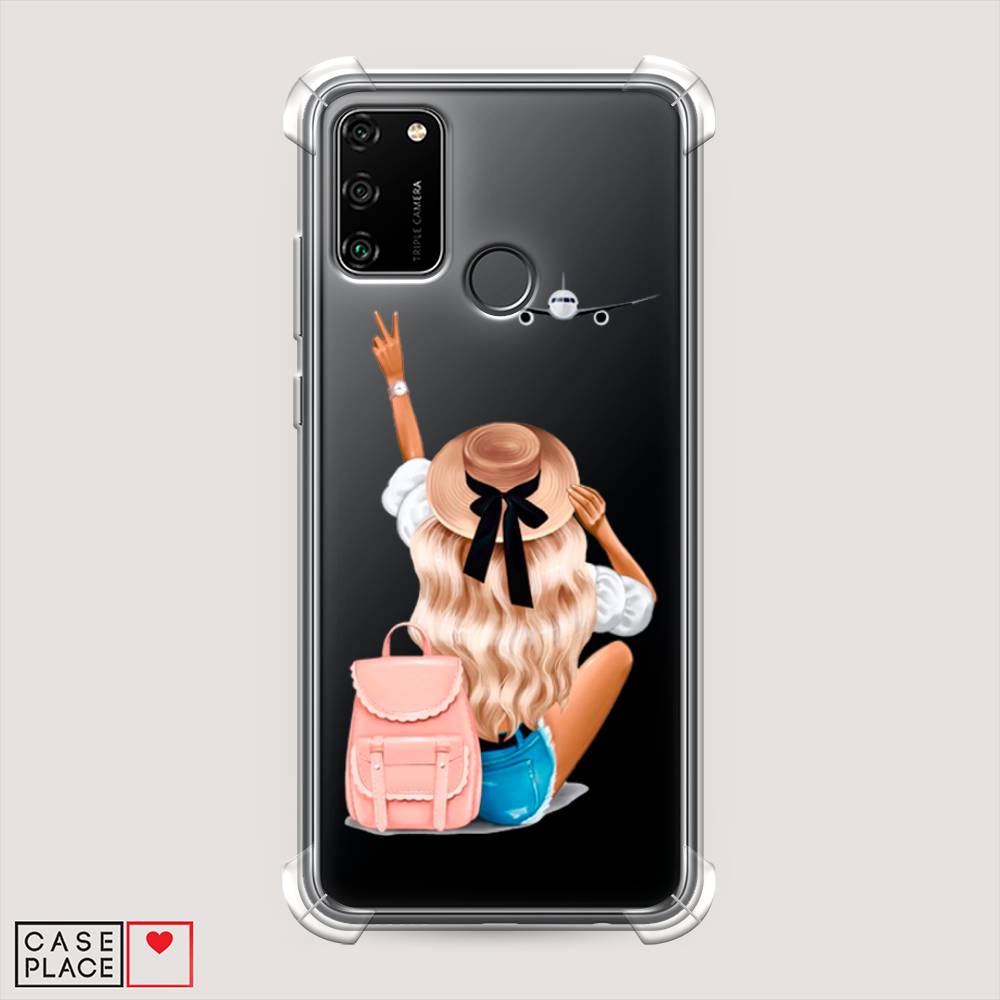 

Чехол Awog на Honor 9A "Автостопом самолетом", Бежевый;розовый;голубой, 612351-1