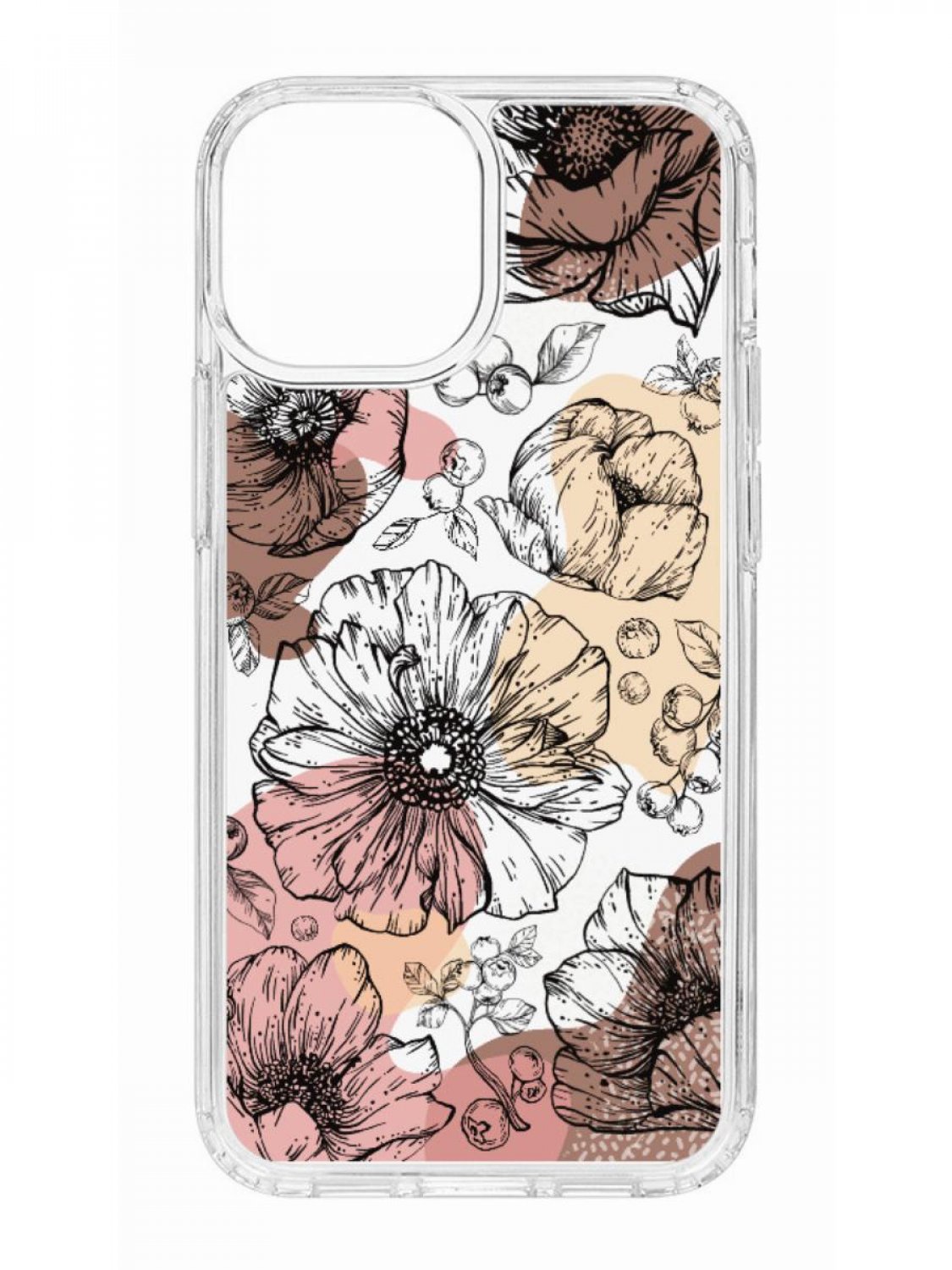 фото Противоударный чехол для iphone 13 mini kruche print ягоды и цветы прозрачный с рисунком кruче