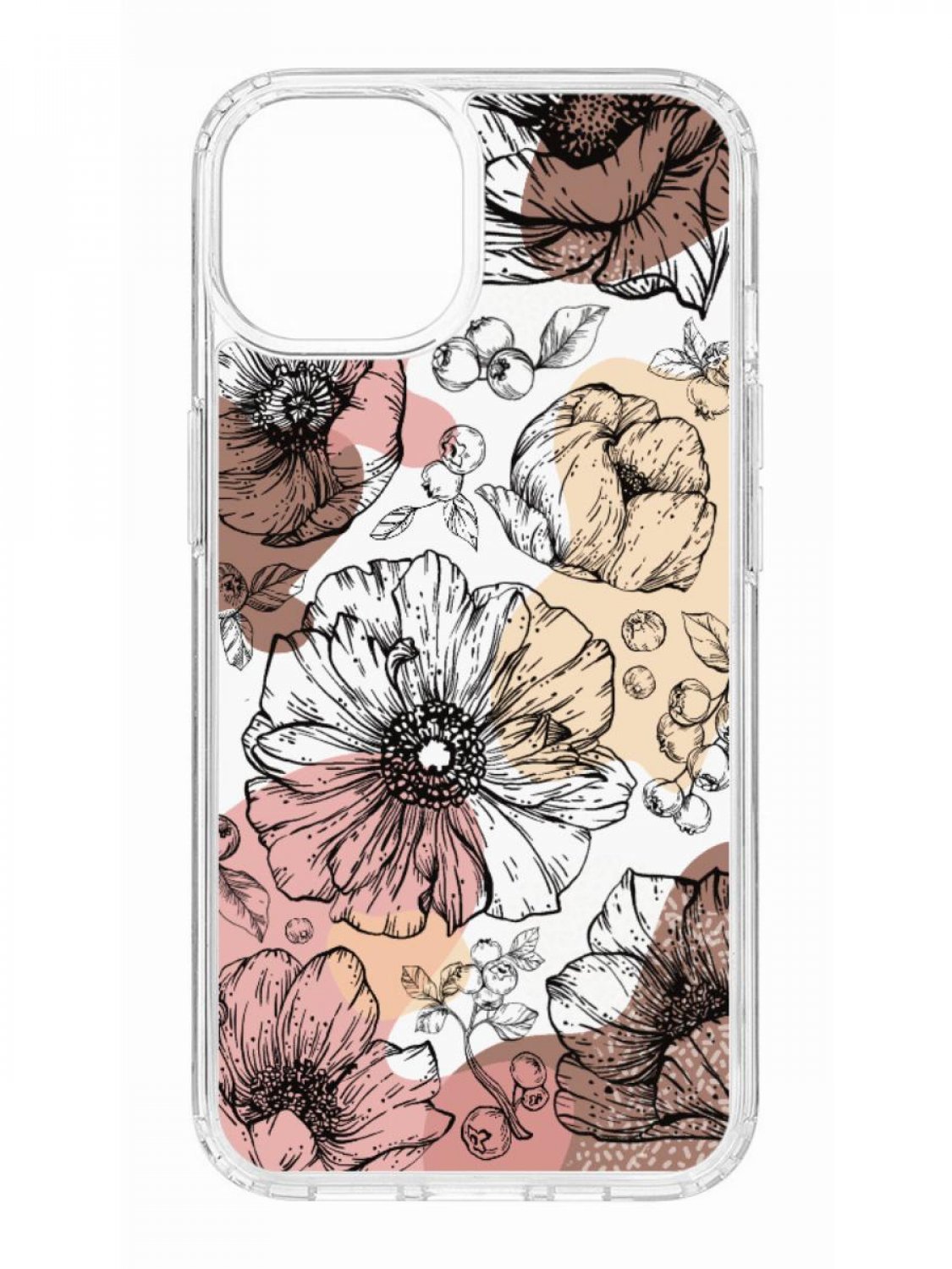 фото Противоударный чехол для iphone 13 kruche print ягоды и цветы прозрачный с рисунком кruче