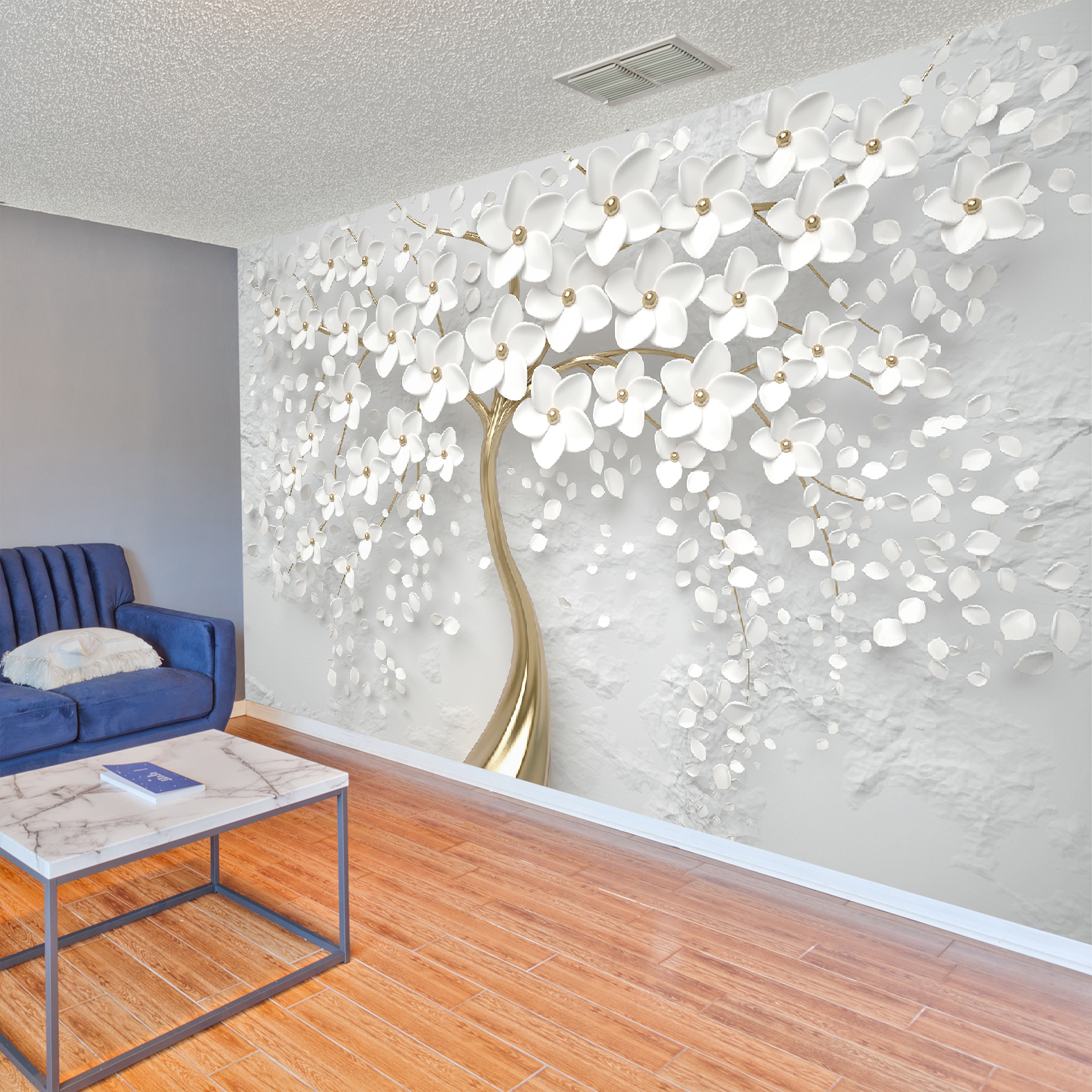 Фотообои Photostena 3D дерево в белых цветах 4 x 2,5 м