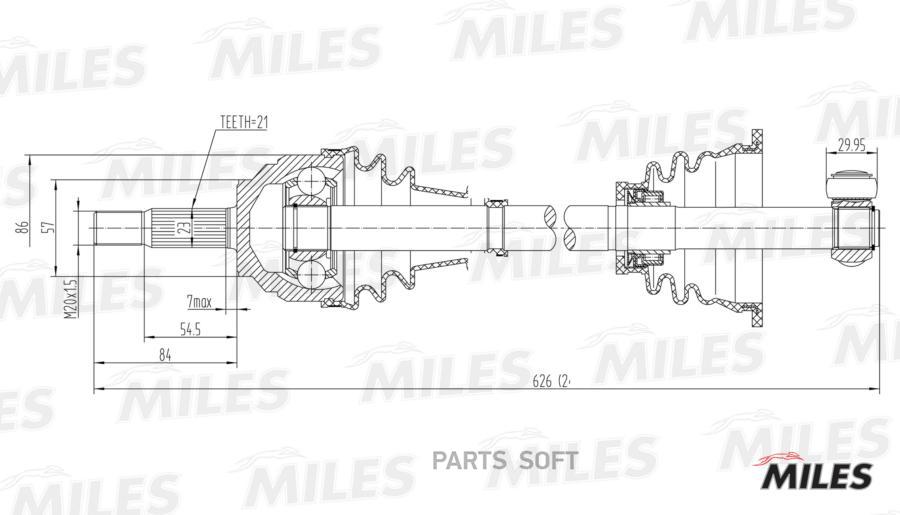 

MILES GC01106 Привод в сборе левый RENAULT CLIO II/KANGOO I 1.2-1.6 97- (GKN 301899) GC011