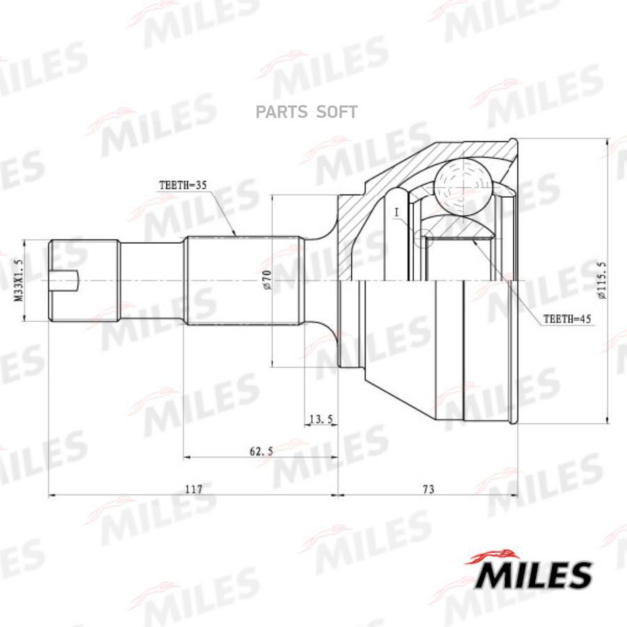 

MILES GA20071 ШРУС наружный CITROEN JUMPER/FIAT DUCATO/PEUGEOT BOXER 1.9D-2.8TD 94-02 (GKN