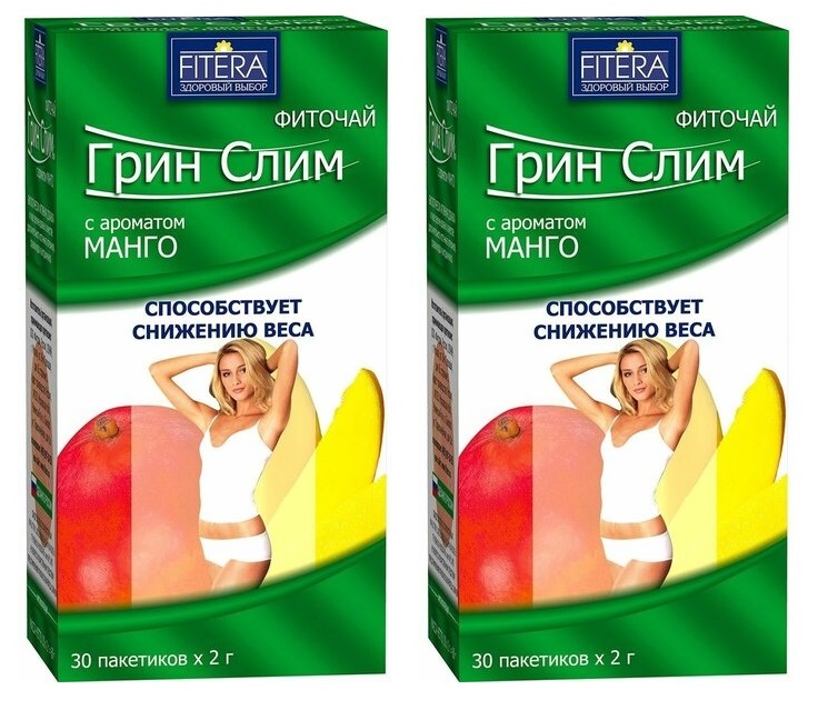 

Чай зеленый Грин Слим Манго, 30 пакетиков по 2 г, 2 шт
