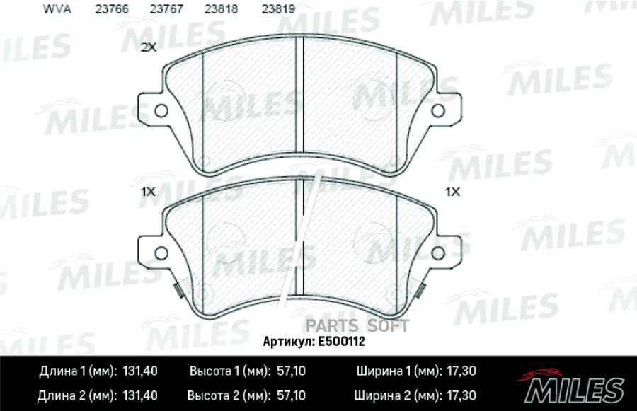 

Колодки тормозные Toyota Corolla (E12) 1.4/1.6/1.8/2.0 00-02.02- передние E5 MILES E500112