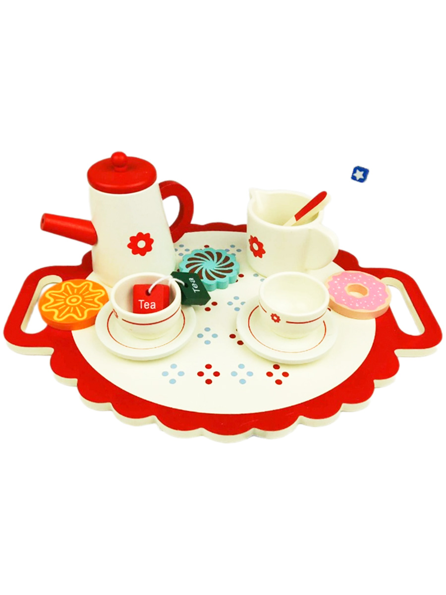 Игрушечная посуда для чаепития чайник чашки поднос 12 эл дерево игрушечная посуда msn toys чайник с индукционной плитой паром и звуками 6744a